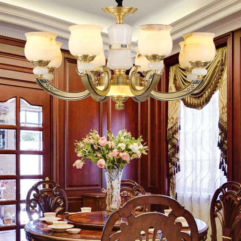 Luxury Natural Jade Chandelier for Duplex Villa and Restaurant, Guangdong Lamps