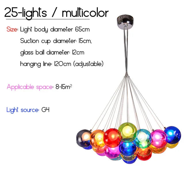 Colorful Glass Ball Bubble Chandelier LED Pendant for Home Dining Room Decor