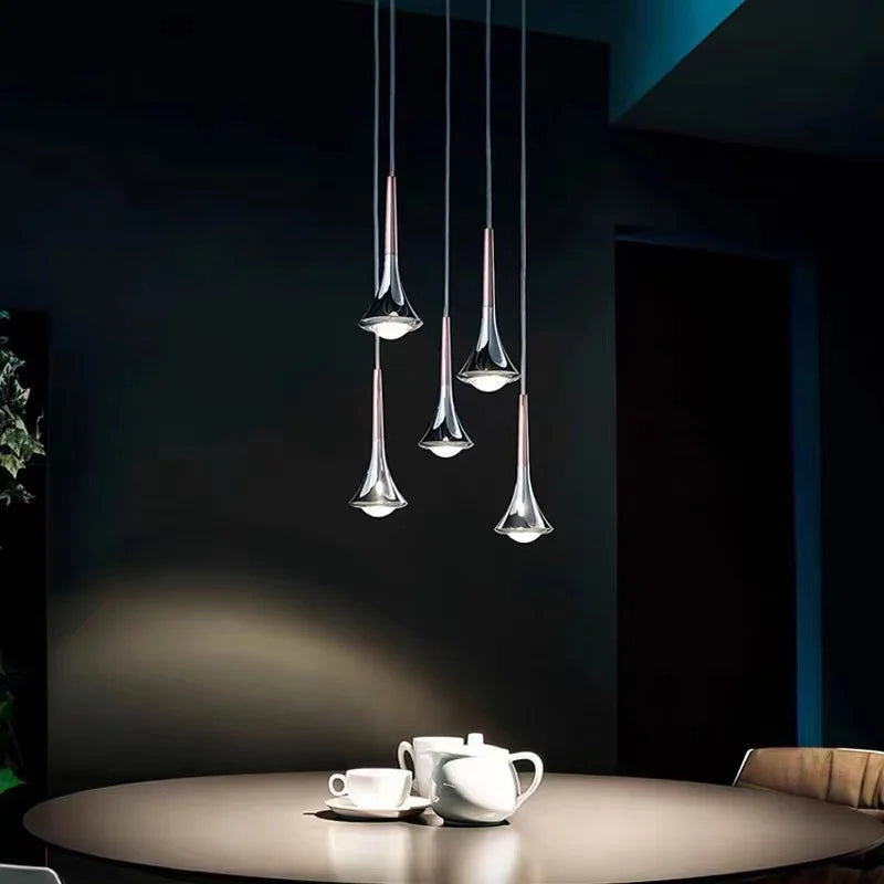 LED Rain Staircase Chandelier: Modern Nordic Design Indoor Lighting for Bar Island