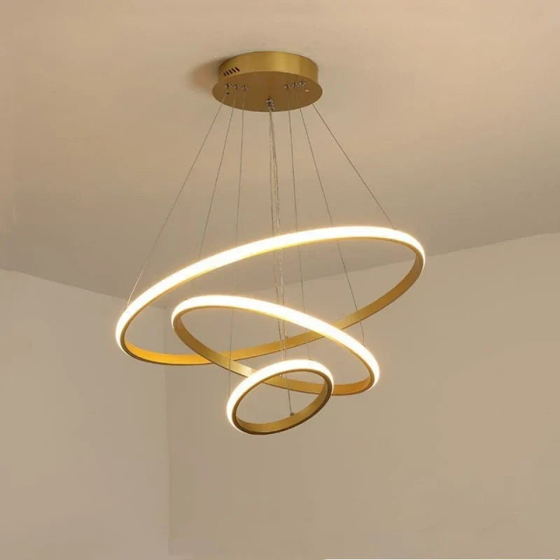 Luminous Circle Pendant Chandelier - Modern LED Lighting Fixture, 4 Colors