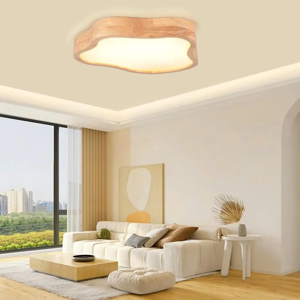 Cloud Shape Wooden LED Ceiling Light for Modern Nordic Home Living Room Surface Fixture