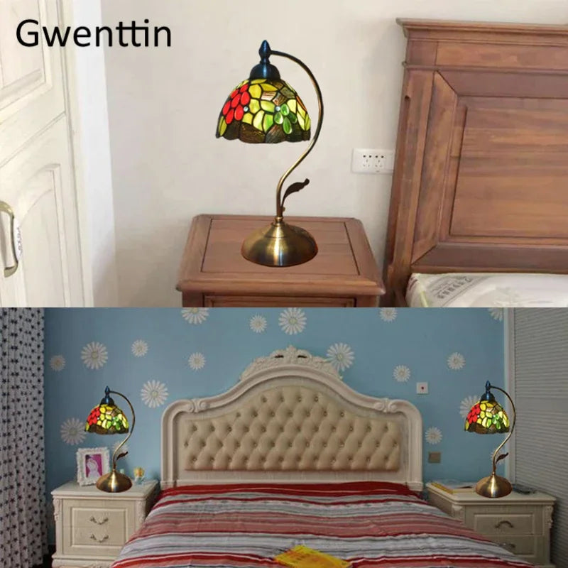 Stained Glass Tiffany Bedside Table Lamp for Home Bedroom Decor