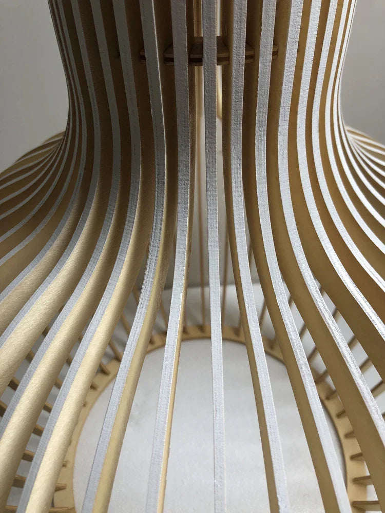 Black White Wood Cage Pendant Light for Living Room