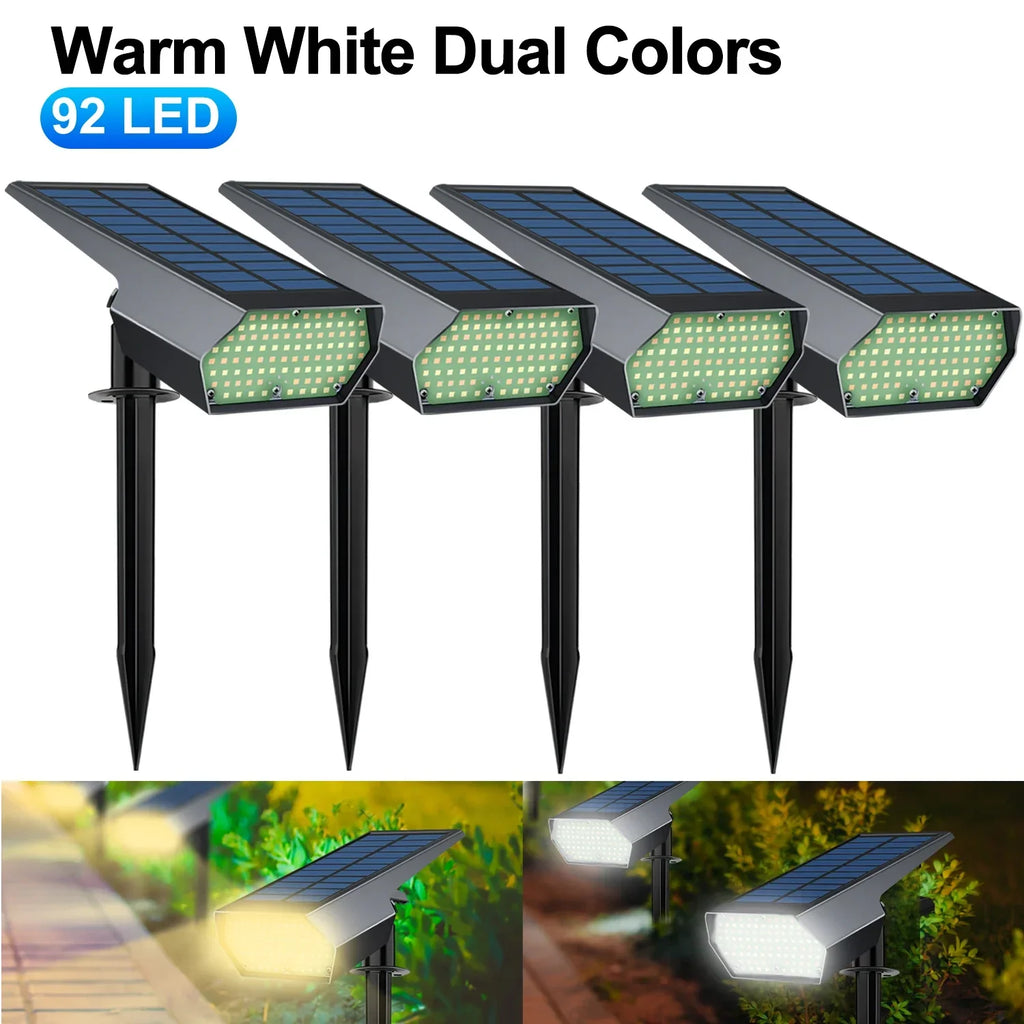 Solar Lawn Lights: Adjustable Brightness, 2 Lighting Colors, Garden Landscape Spotlights
