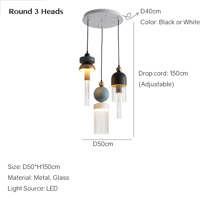 Children's Room Glass Pendant Light Bedrooms Bedside Chandelier Metal Dining Table Lamp
