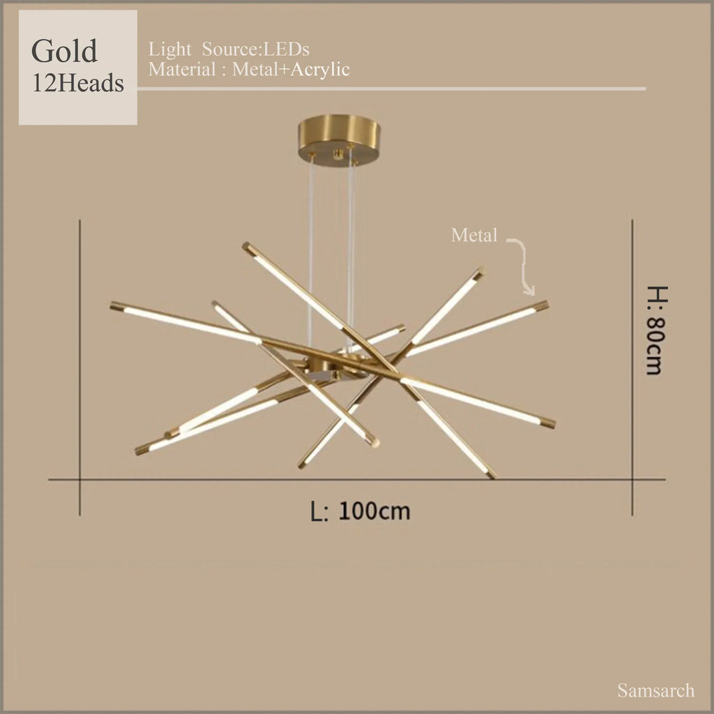 Modern LED Linear Chandelier: Creative Design Ceiling Lamp with Remote for Home Decor