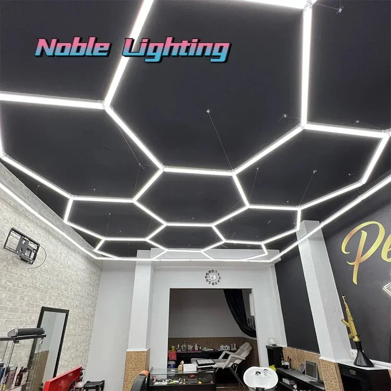 Hexagon LED Honeycomb Light: Ultra Bright Ceiling Lighting for Garage, Workshop, Showroom, Barber