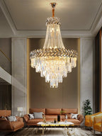 Crystal Chandelier: Modern European Duplex Villa Living Room Luxury Hollow Stair Light