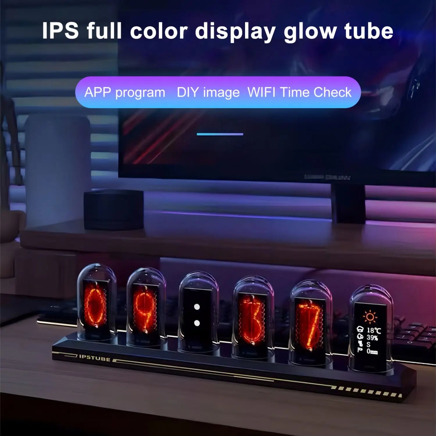 RGB LED Tube Clock Nightlight for Home Decor and Desktop, Silent Digital Watch