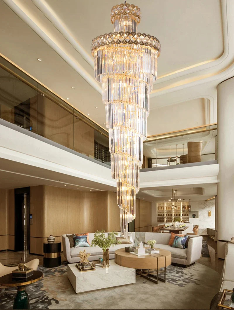 Gold Stainless Steel Crystal Chandelier Pendant Light for Large Home, Staircase Glam