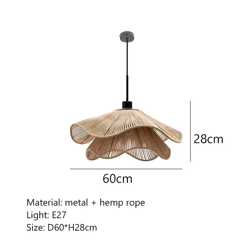 Hemp Rope Chandelier: Nordic Minimalist Wabi Sabi LED Pendant Light for Dining & Bedroom