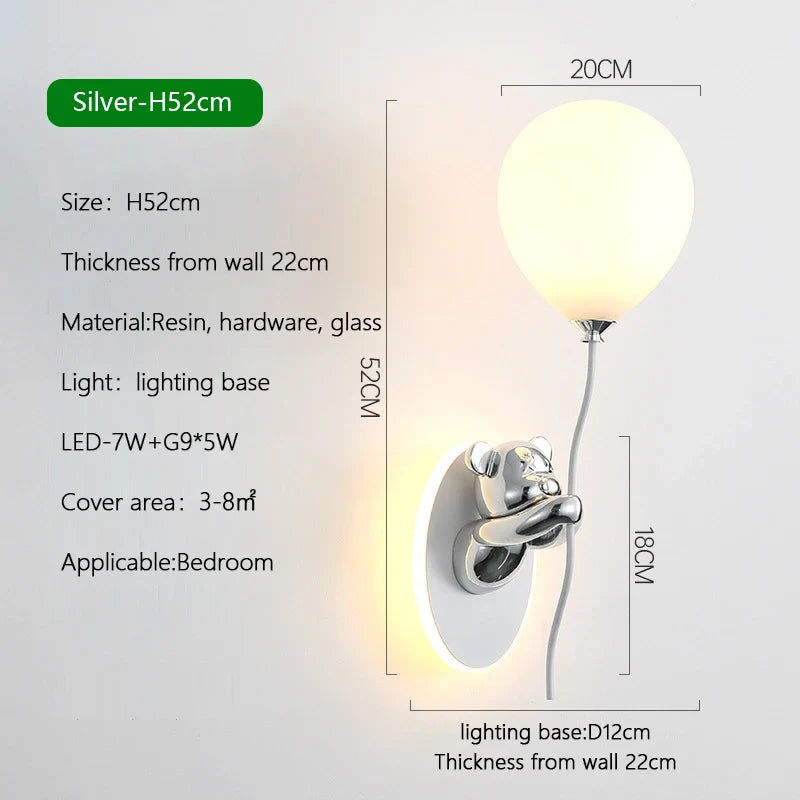 Cartoon Bear Balloon LED Wall Lamp for Children's Room