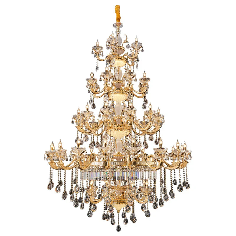 European Crystal Chandelier | Luxe Villa Hall Lighting | Zinc Alloy Middle Floor Lamp