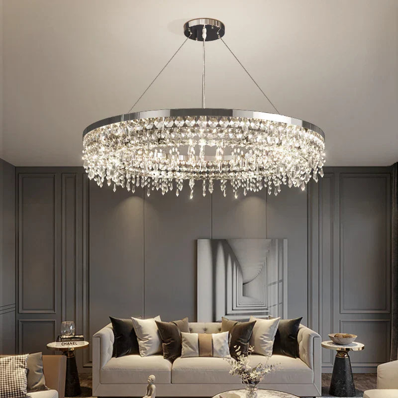 Crystal Circle LED Chandelier for Modern Luxury Living Room Decor