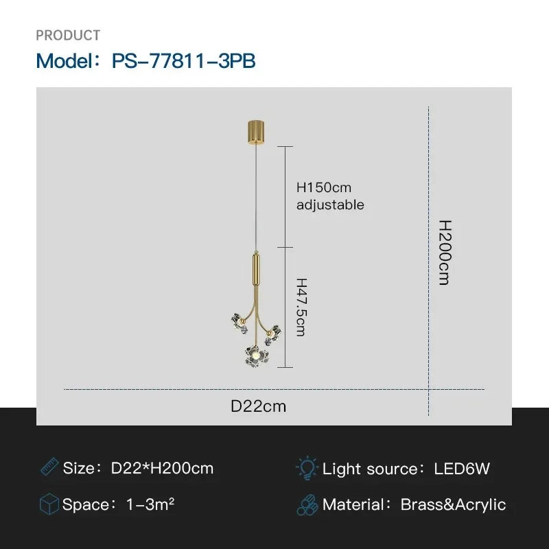 Luxury Copper Acrylic Flower Pendant Light for Home and Cafe Decor