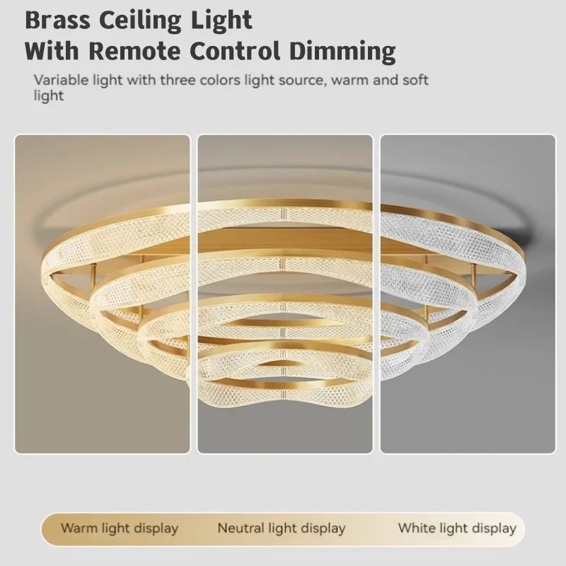Nordic Brass LED Ceiling Chandelier Light for Living Room, Bedroom, Foyer
