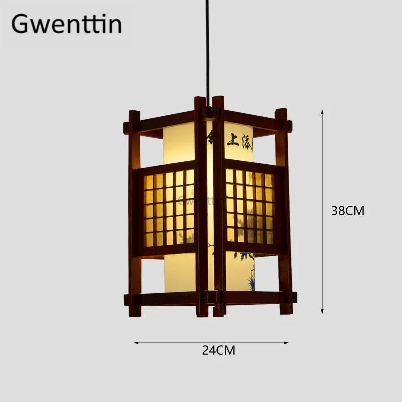 Sheepskin Lantern Pendant Light - Vintage Chinese Style Wooden Hanging Lamp