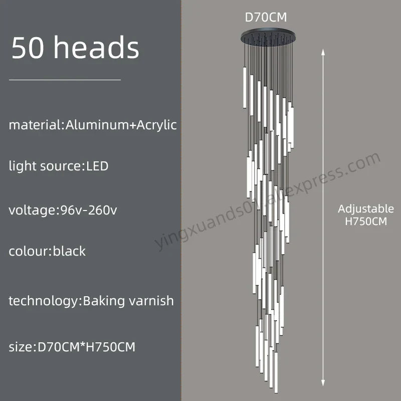 Loft Black Chandelier: Acrylic Villa Ceiling Lamp for Living Room & Staircase