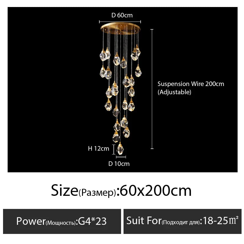 Diamond Crystal Chandelier Staircase LED Large Living Room Hall Lighting