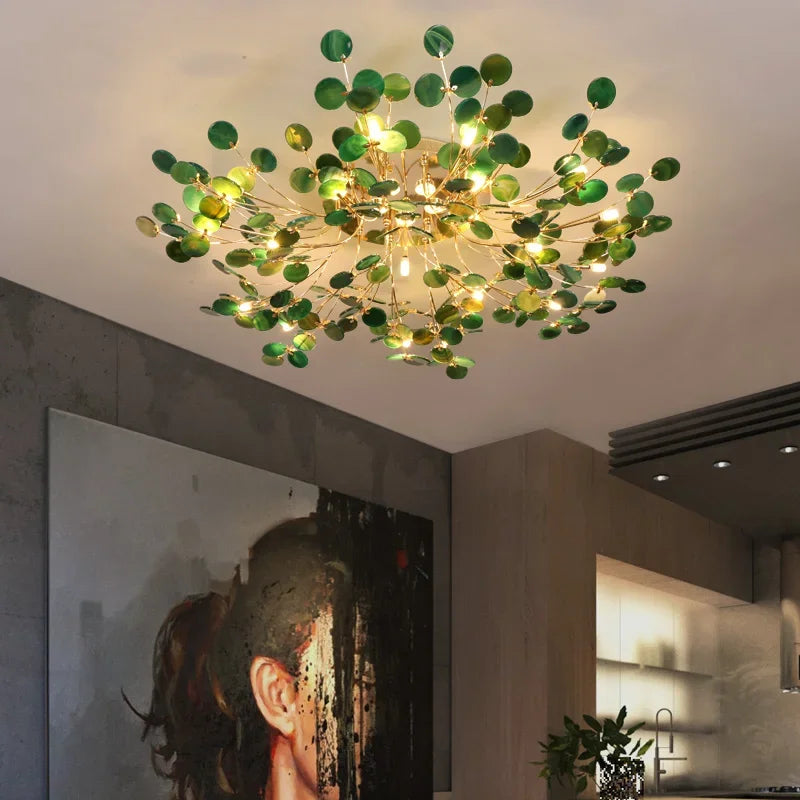 Nordic Jade Agate Leaf Ceiling Lamp for Modern Living Room Decor by Afralia™