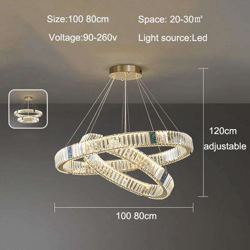 Luxury Golden Crystal Round Ceiling Chandelier with Remote Control LED Light
