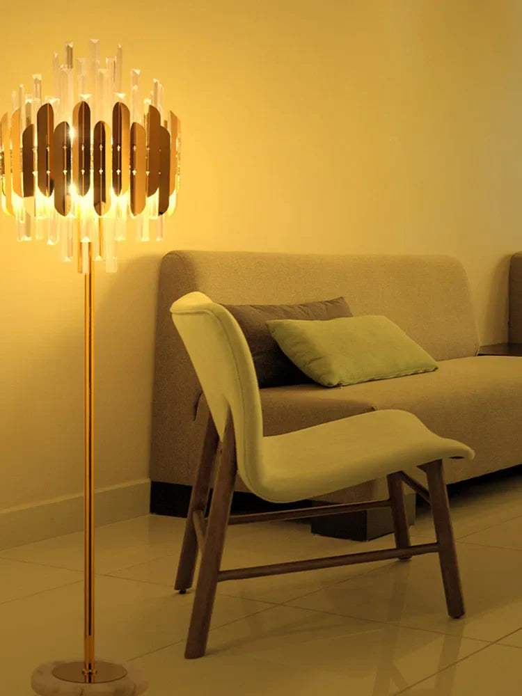 Crystal Gold Floor Lamp for Bedroom & Living Room - Modern Luxury LED Light