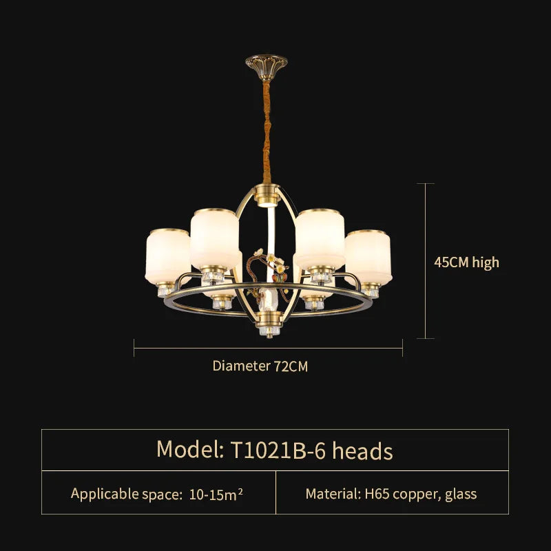 Chinese Natural Jade All Copper Chandelier for Luxury Living Room Villa