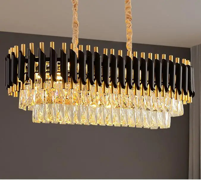 Black Gold Metal LED Chandelier Living Room Dining Modern Lustre Crystal Hanging Lamp