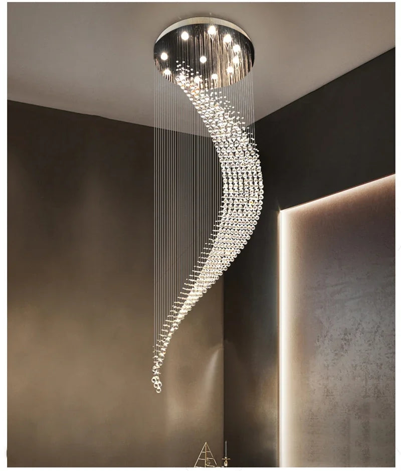 Crystal Spiral LED Chandelier for Foyer Dining Room Stair Light