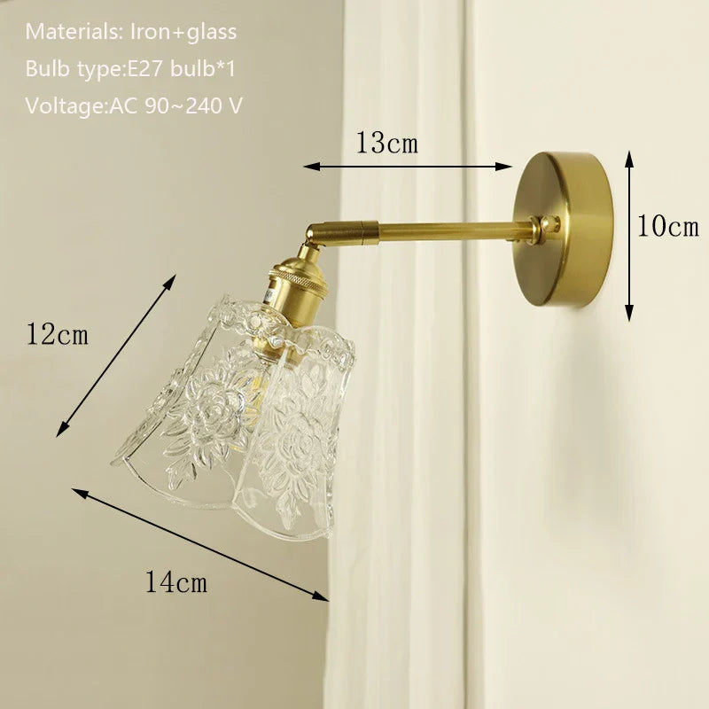 Brass Mirror Wall Sconce with Glass Shade for Bedroom and Living Room