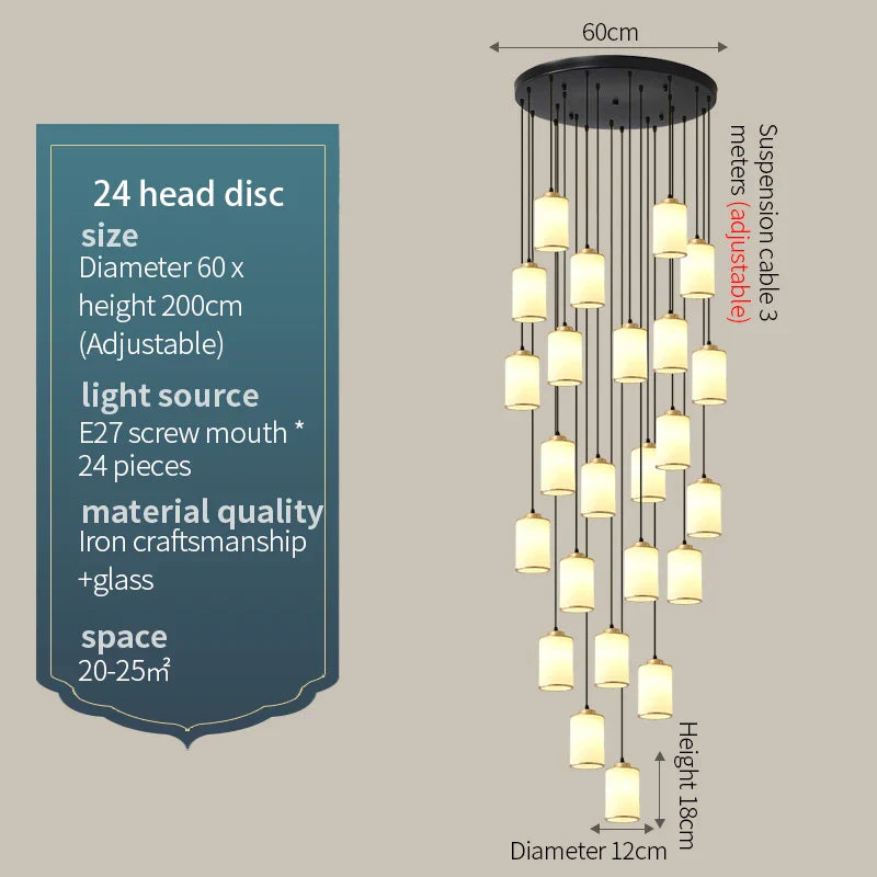 Stairwell Chandelier: Modern Spiral Design for Elegant Villa Hallway Lighting