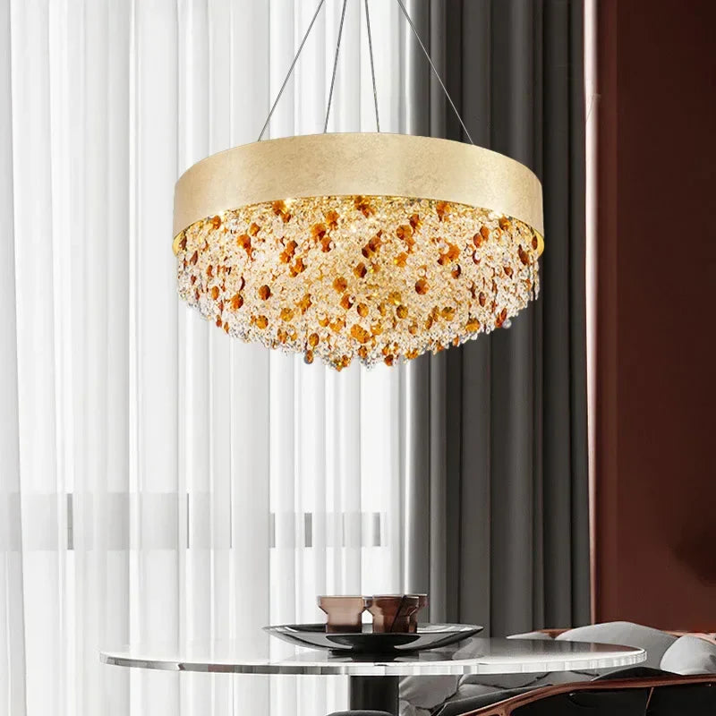 Crystal Chandelier: Modern Circular Design for Living Room, Lobby, Kitchen Island.