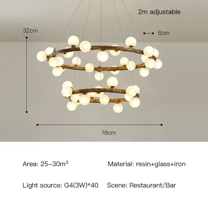 Retro Wood Twig LED Chandelier Pendant Light for Dining Room Kitchen Decoration