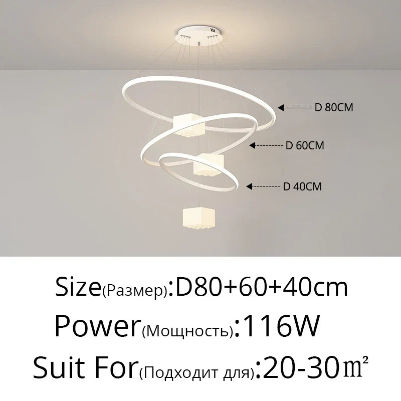 LED Chandelier: Modern White Hanging Light for Living Room Kitchen, Indoor Decor Lamps