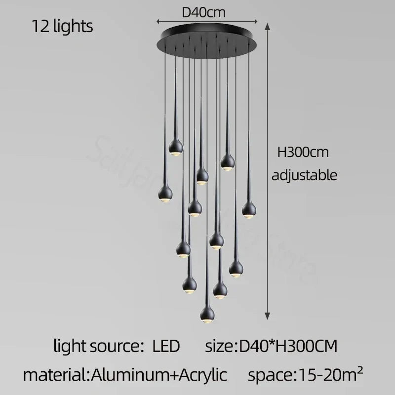 Water Drop Pendant Light: Modern Luxury Chandelier for Staircase, Bedside, Bar, and Restaurant
