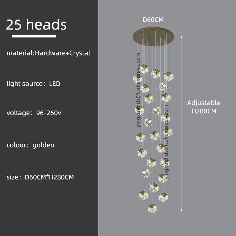 Crystal Modern Chandelier for Living Room Luxury Loft LED Lighting Staircase Chandelier