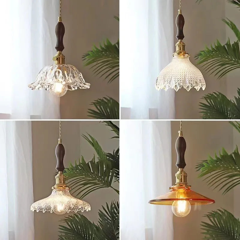 Nordic Wooden Glass Pendant Chandelier for Bedroom Living Dining Room