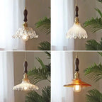 Nordic Wooden Glass Pendant Chandelier for Bedroom Living Dining Room