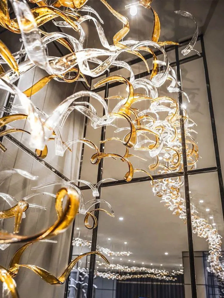 Spiral Glass Chandelier: Nordic Luxury Villa Pendent Lamp for Modern Bar and Restaurant
