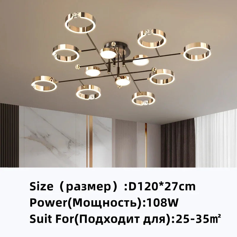 Gold Plated Luxury Chandelier with Remote Control Crystals for Elegant Living & Bedroom Decor