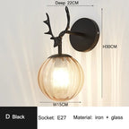 Retro Antlers Glass Ball Wall Lamp for Indoor LED Decor Lighting