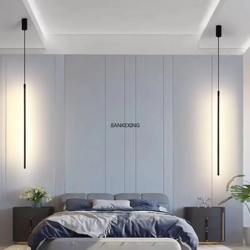 LED Line Chandelier: Nordic Creative Lighting for Living Room & Bedroom