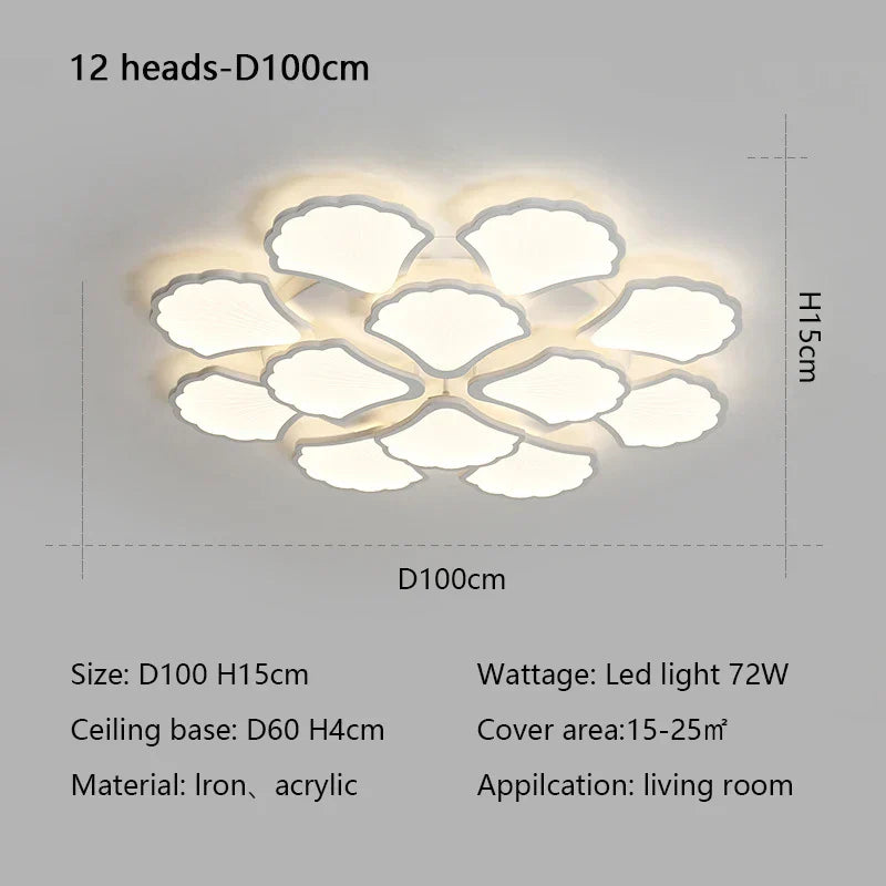 Ginkgo Biloba LED Ceiling Lamp Dimmable Minimalist Modern Indoor Light Fixtures