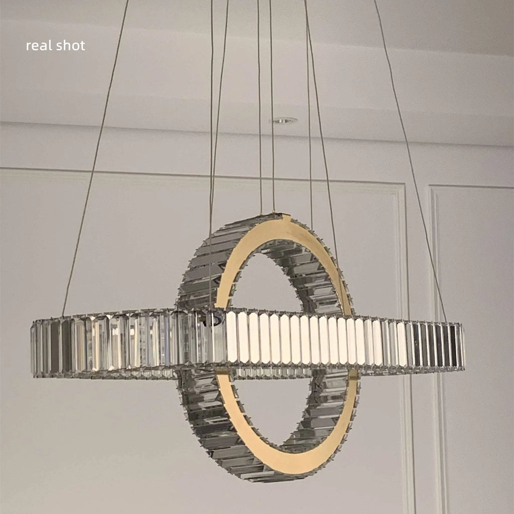 Oval Chrome Gold Steel LED Crystal Pendant Light