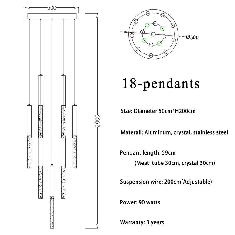 Modern Gold Crystal LED Staircase Chandelier for Large Hallway Lobby Loft