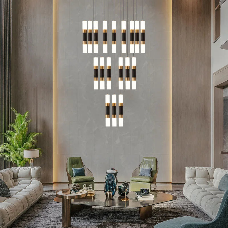 Crystal LED Chandelier: Luxury Stair Lighting Fixture for Staircase, Minimalist Indoor Hangings