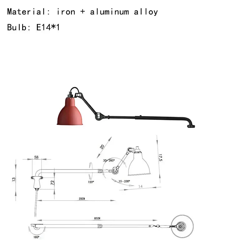 Rotatable Long Arm Wall Lamp for Kitchen Dining Office Bedside Lighting