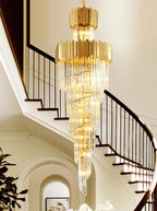 Golden Luxury Hotel Lobby Crystal Chandelier for Multi-Story Staircase Lighting