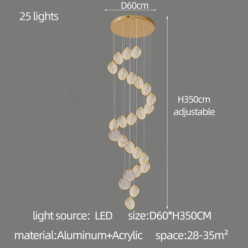 Round Cake Chandelier: Modern Staircase Lamp for High-rise Buildings, Hotels, and Homes