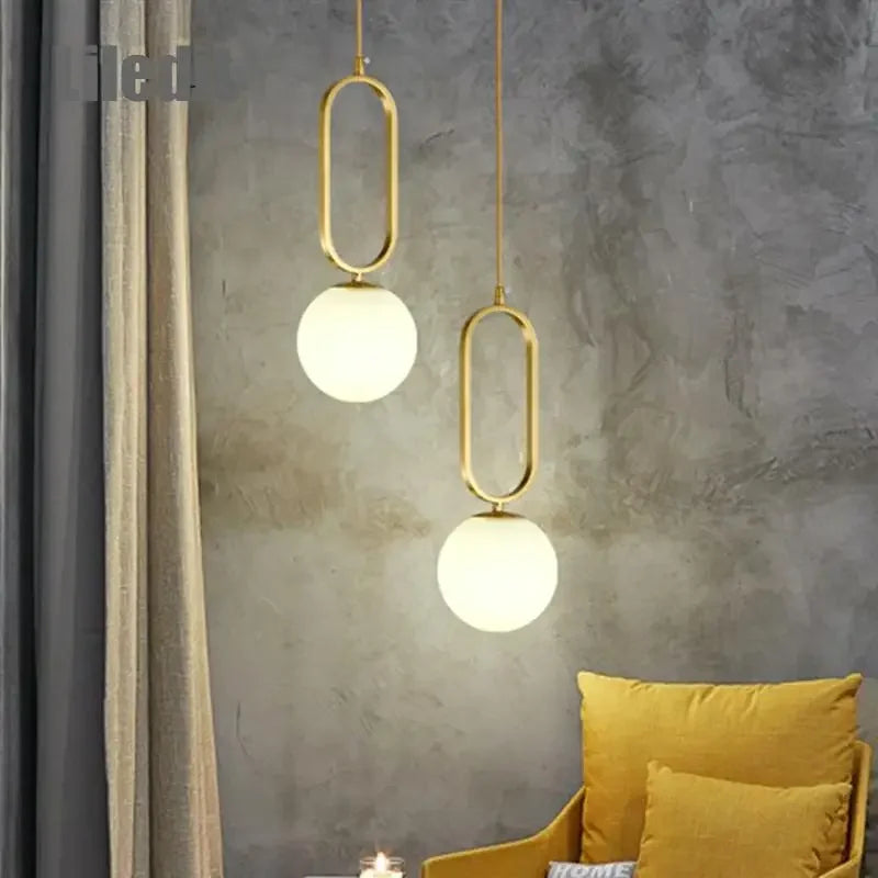 Golden Glass Ball Pendant Lights - Modern Luminaire for Bedroom, Kitchen & Decor